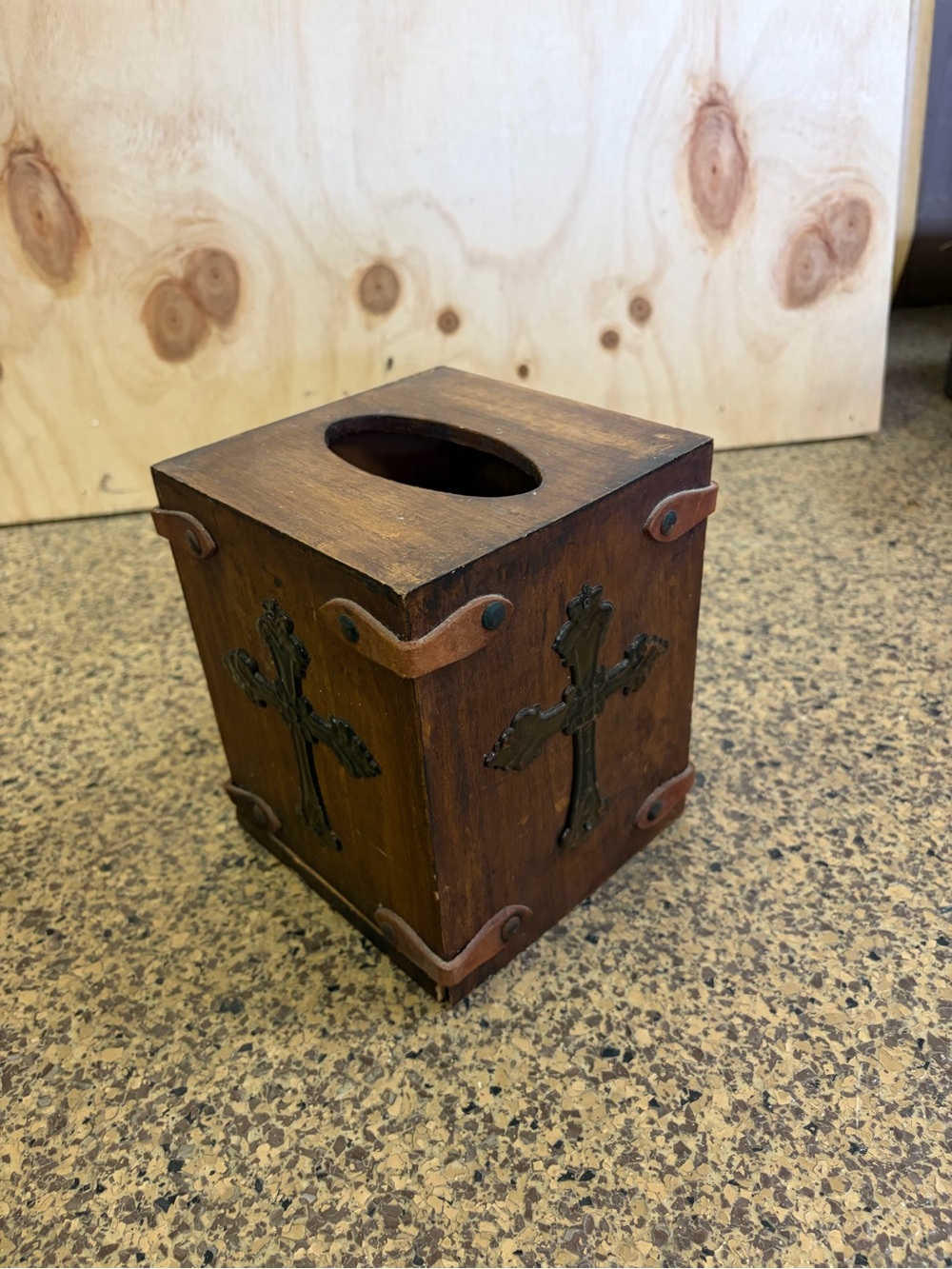 Rustic Brown Wood Cross Tissue Box Cover